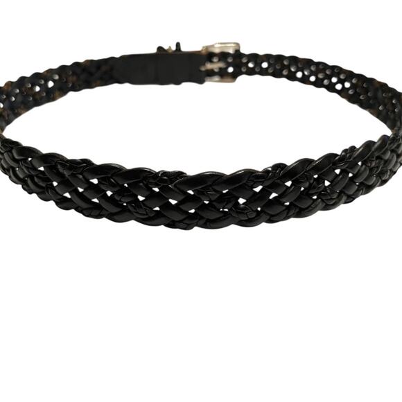 Talbots Braided Leather Belt in Black Leather and Silver Buckle Women's Large - Picture 3 of 8